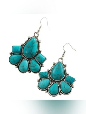 Turquoise Teardrop Cluster Dangle Earrings - Women's Jewelry